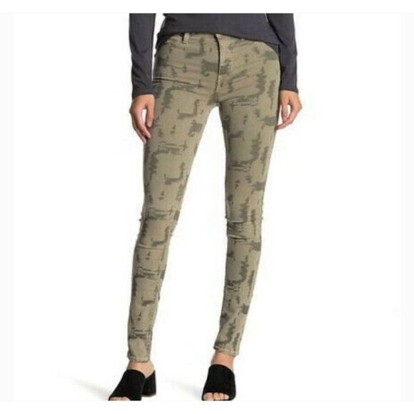 Free People Green & Khaki High Rise Skinny Long and Lean Jeans Size 26 - Picture 1 of 13